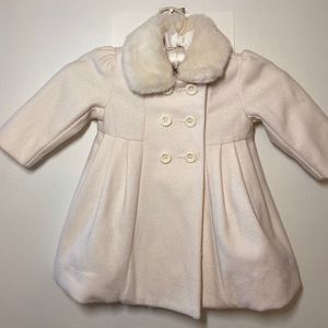 Off white baby coat.  Faux fur, lined Baby Gap